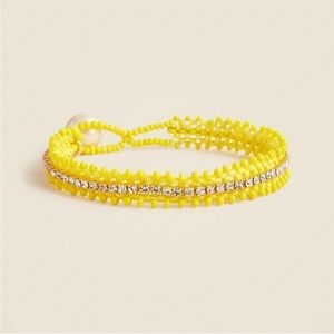 J. Crew Yellow Beaded Bracelet with Rhinestones and Pearl.